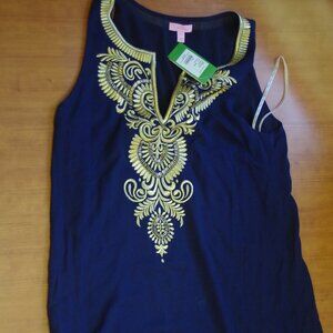Lilly Pulitzer Aruba Shift Dress Gold Navy